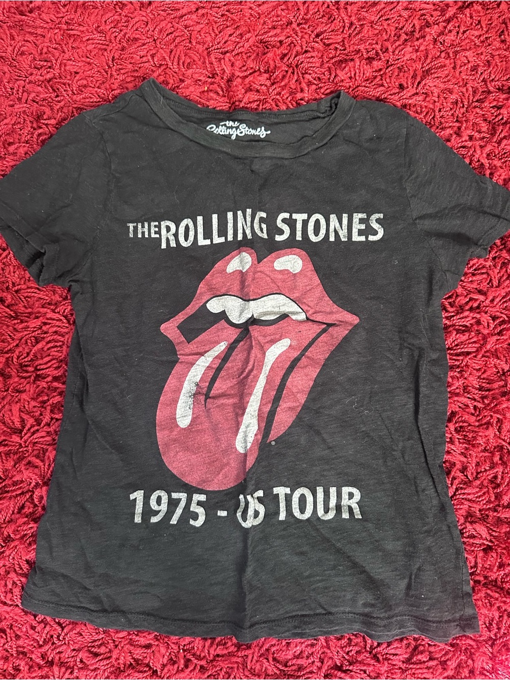the Rolling Stones Black Kids Graphic Tee with Red Tongue Logo